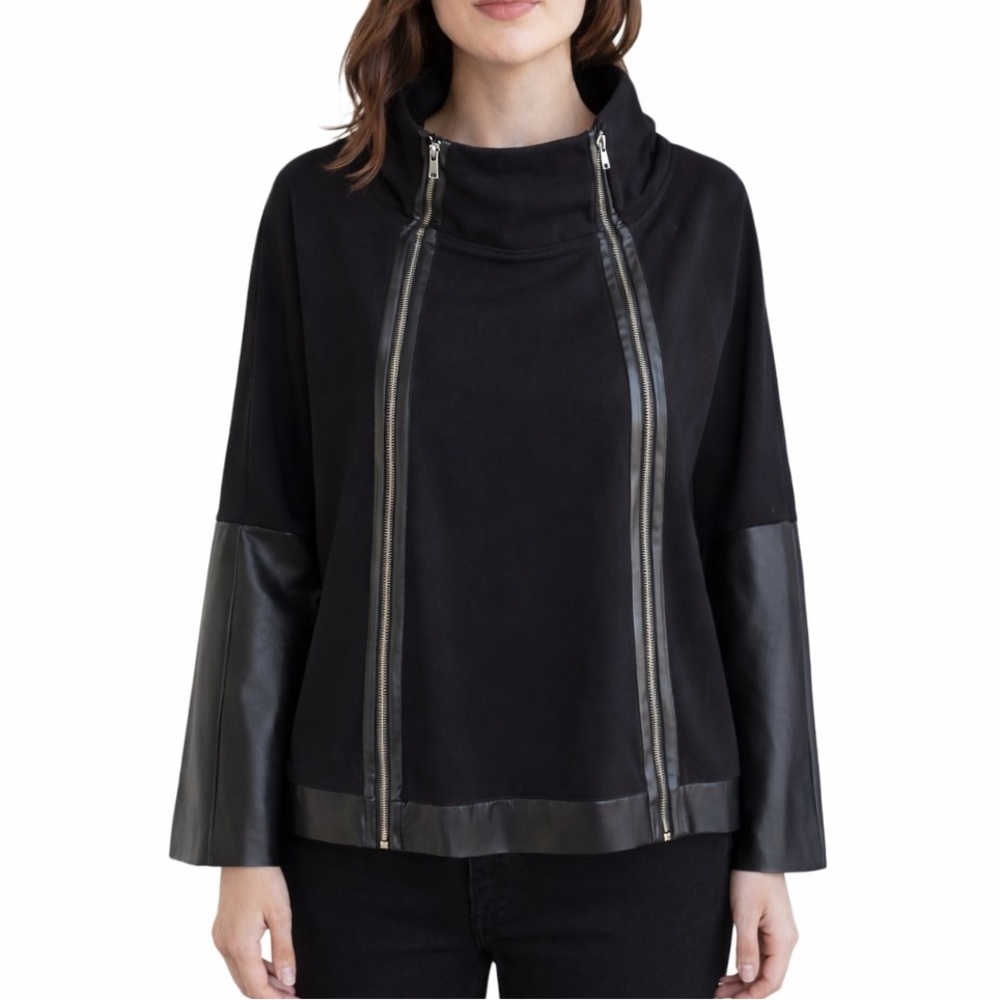 Vegan Leather Accent Zipper Top The Hylma